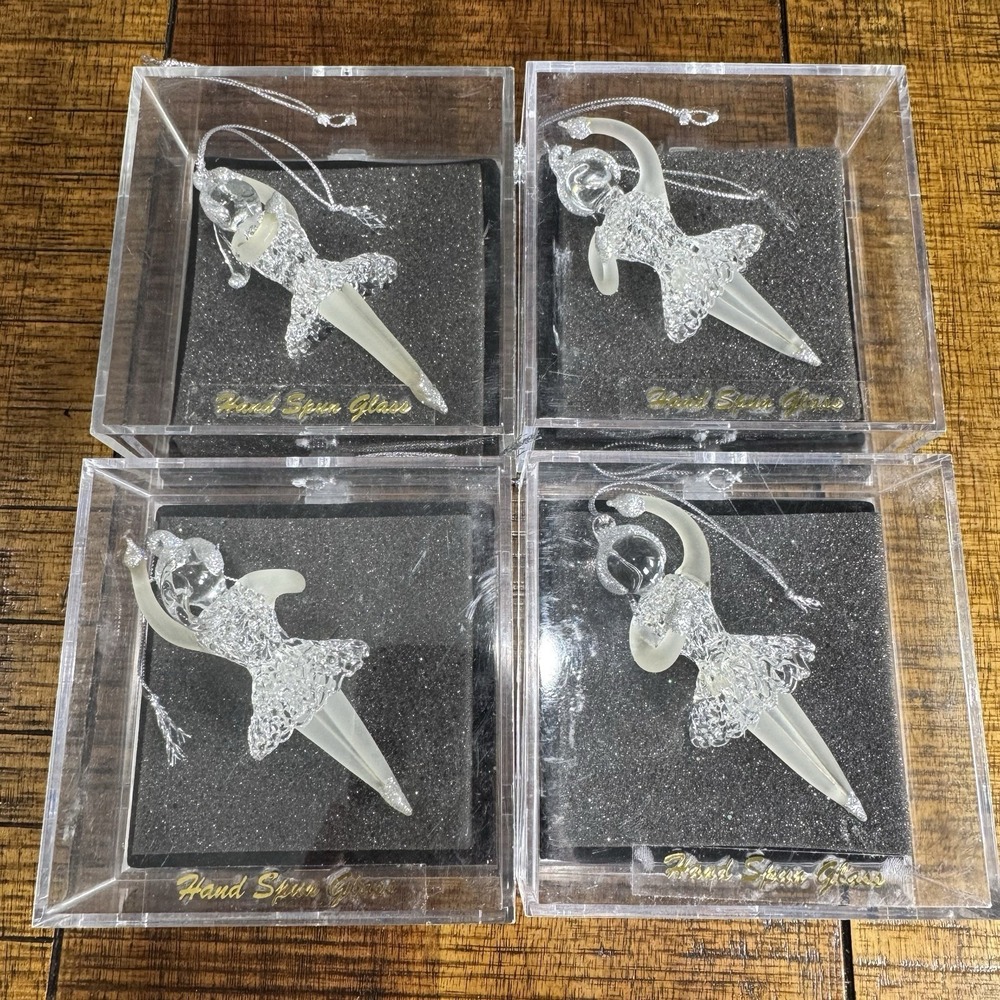 Vtg 4- Hand Spun Glass 3D Ballerina Nutcracker Dancer Ornaments w/glitter
